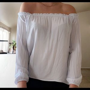 light blue off the shoulder shirt!